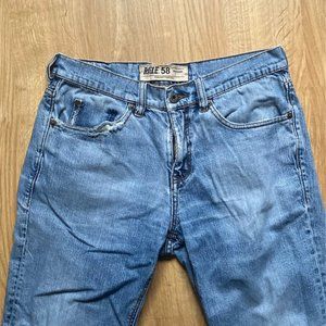 Vintage Distressed Straight-Leg Rifle Light Blue Jeans